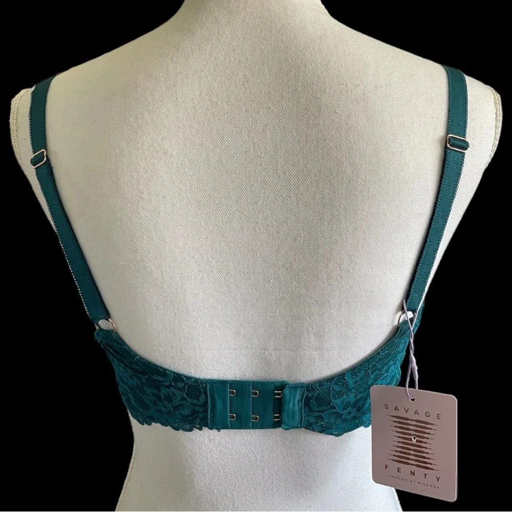 Savage X Fenty Forest Green Sheer Floral Lace Unlined Underwire Plus Size Bra